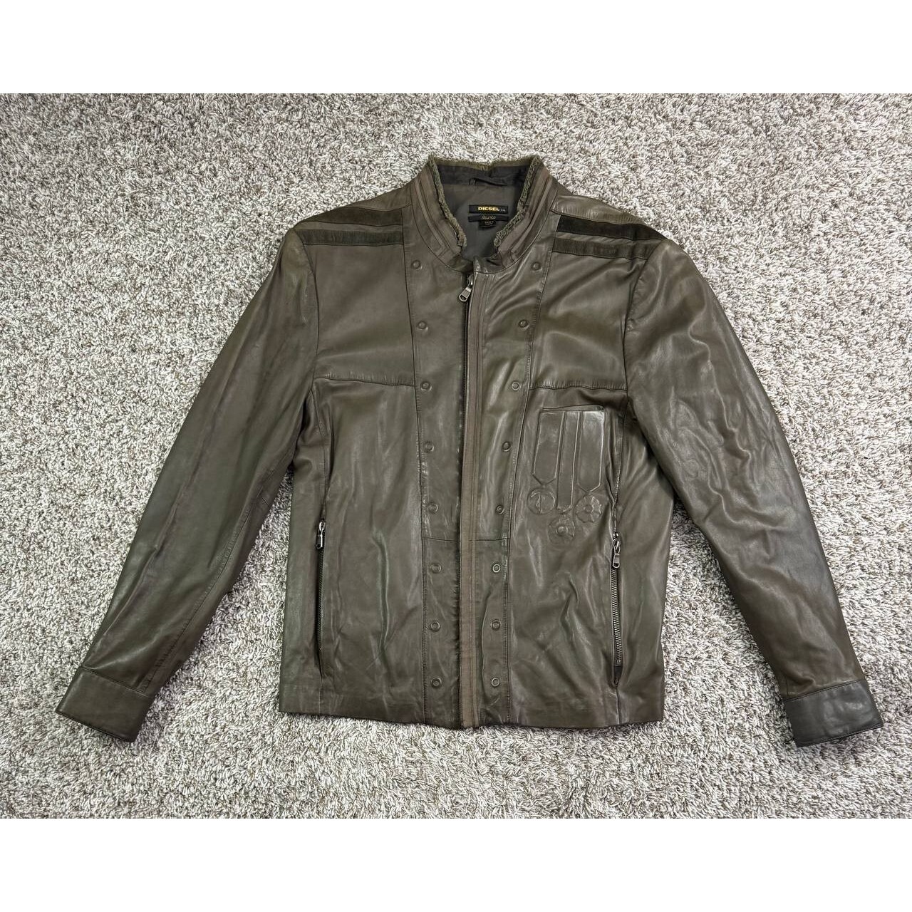 Diesel Black Gold Label Sheep Leather Moto Jacket Biker Size 2xl